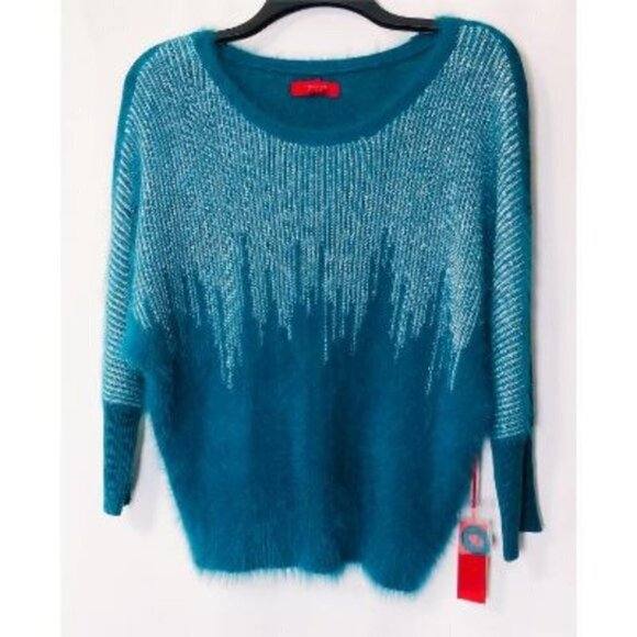 Jennifer Lopez Womens Teal Metallic Scoop Neck Soft Knit Sweater Sz M New - Picture 3 of 11